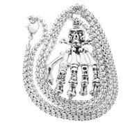 NIYANGLE Collana Uomo Halloween Pendente Teschio in Lega e Corda di Cera Argento, Design Unico e Chic per Celebrazioni e Regali