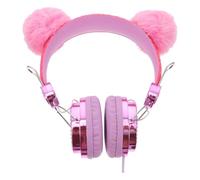 NIYANGLE Cuffie Orecchie a Forma di Pallina di Pelliccia, Cuffie Cablate Rosa Microfono, Design Brillante Strass, Materiale Abs e Pvc, Accessorio per Abbigliamento Colore Casuale