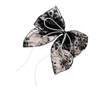 NIYANGLE Fermaglio Chioma Fiocco Grande Nero Perle e Nappine, Accessorio Elegante per Occasioni Speciali, Decora e Fissa i Chioma Stile