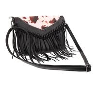 NIYANGLE Fringe Crossbody Bag Borsa Frange Borsa a Tracolla Vintage in Pu e Canvas Decorazioni a Catena, Stampa Mucca, per Donna, Shopping e Viaggio