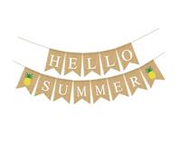 NIYANGLE Ghirlanda Banner Hello Summer in Lino Forma a Coda di Rondone Decorazione per Festa Hawaiana Estiva Accessorio per Party Spiaggia e Eventi Tropicali