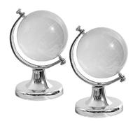 NIYANGLE Globo Decorativo Trasparente Rotondo in Cristallo, Set 2 Pezzi Base Stabile per Scrivania, Ornamento Mappamondo da Tavolo per Arredamento Casa e Ufficio