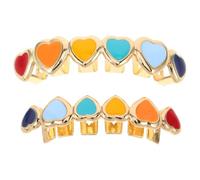 NIYANGLE Griglie per Denti Dorate 2 Pezzi in Metallo Olio Gocciolante Capsula per Denti Finti a Forma di Cuore Accessori Hip Hop per Uomo e Donna per Feste Cosplay e Carnevale