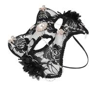 NIYANGLE Maschera da Gatto Donna Nera in Pizzo con Pietre Decorative e Nappe, Mezza Faccia Comoda e Traspirante per Feste di Carnevale, Cosplay e Balli in Maschera per Adulti