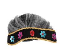 NIYANGLE Parrucca da Nonna Cinese Chignon Parrucche Grigie Corte per Cosplay Capelli Sintetici Accessori per Feste di Halloween