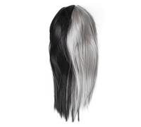 NIYANGLE Parrucca Sintetica Metà Nera Metà Grigia Sfumata Lunga Liscia Per Halloween Cosplay Feste Maschere
