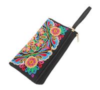 NIYANGLE Pochette Etnica Ricamata Floreale Cerniera, Donna, Vintage | Stile Folk Art e Boho, Poliestere Leggero, per Serate ed Eventi, Dettagli Artigianali e Pratici