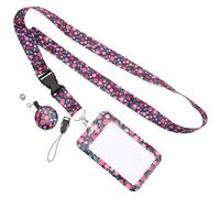 NIYANGLE Porta Badge Collo Retrattile Rosso con Motivo Floreale Custodia Trasparente Doppia Faccia per Identità Porta Tessere Leggero e Resistente per Ufficio Scuola e Trasporti