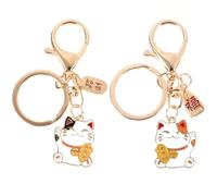 NIYANGLE Portachiavi a Forma di Gatto Maneki Neko 2 Pezzi, Ciondoli Artigianali Lisci e Resistenti al Calore, Accessori Decorativi Multiuso per Chiavi, Borse e Auto, Simbolo di Fortuna