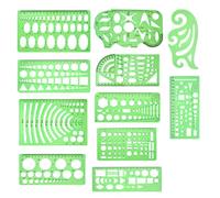 NIYANGLE Set 11 Pezzi Stencil di Disegno Geometrico in Plastica Traslucida Verde, Righelli di Misurazione per Architettura e Progettazione, Kit per Disegno Tecnico Scolastico e Uso Ufficio