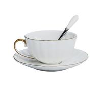 NIYANGLE Set di Tazze da Caffè in Ceramica Bianca con Cucchiaino e Piattino, Facile da Pulire, Comodo, la Casa o Negozio di Dessert