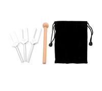 NIYANGLE Set Diapason Lega Alluminio 5 Pezzi con Martello in Legno e Sacchetto - Strumento Terapeutico per Chakra, Meditazione e Accordatura Professionale