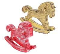 NIYANGLE Statua di Cavallo a Dondolo in Legno Massello Dipinta a Mano Set da 2 Pezzi Mini Sedia a Dondolo Colorata Ornamento da Tavolo e Arredamento per Cameretta