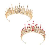 NIYANGLE Tiara Diadema Di Strass Addio Nubilato Barocca Principessa Corone Da Cerimonia in Argento Copricapo Di Gemme Diadema Principessa D' Rosso Lega