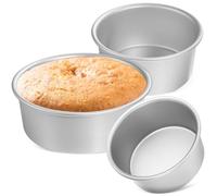 NIYANGLE Tortiere Rotonde in Alluminio Set da 3 Pezzi da 4, 6 e 8 Pollici per Dolci da Forno Bordo Arrotolato per Dessert e Chiffon Cake