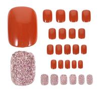 NIYANGLE Unghie Finte Adesive Caramello Corto in Metallo e Pp per Manicure Elegante e Chic, Decorazioni per Unghie da Donna, Facili da Indossare e Resistenti