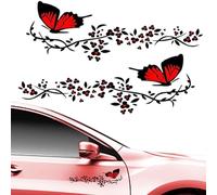 NIYATA 2 adesivi a forma di fiori e farfalle, 'fiore' nero adesivo per auto, valigie e muri (rosso e nero)