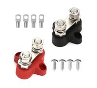 NIYATA 2 Pezzi Barra di Distribuzione M8 12V 24V, Connettore per Batteria con Doppio Terminale, Busbar M8 per Auto, Camion, Barca (Rosso e Nero)