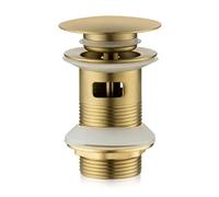 NIYATA Piletta per lavabo pop-up in oro spazzolato con troppopieno, tappo click clack da 1 1/4" per bagno, scarico a pulsante scanalato per lavandini, finitura in ottone resistente