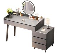 NIYNRDE Tavolo da toeletta con specchio, scrittoio con luci dimmerabili a 3 colori, scrivania da trucco moderna con 5 cassetti, cassettiera da camera da letto con mobiletto laterale,Grey