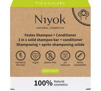 Niyok® Shampoo solido 2 in 1 + balsamo "Green Touch" (80 g) • Sapone vegano • Shampoo e balsamo sostenibili • Shampoo e balsamo per capelli • 100% cosmetici naturali • Senza plastica e vegano