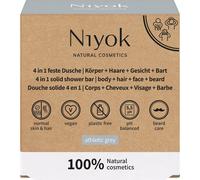 Niyok® Doccia fissa 4 in 1 "Athletic Grey" (80 g) • Sapone per corpo + capelli + viso + barba • Cura del corpo sostenibile all-in-one • Sapone doccia fisso, shampoo fisso, pulizia del viso solida