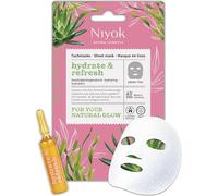 Niyok Maschera in tessuto idratante - Effetto freschezza immediata con acido ialuronico & aloe vera Hydrate & Refresh | Maschera viso in fibra vegetale compostabile | COSMOS NATURAL | Made in Germany