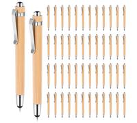 NIZEAMI 50 penne a sfera con punte stilo per touch screen, penna a sfera retrattile in bambù, penne regalo con inchiostro nero da 1,0 mm, penne regalo per scrittura scolastica