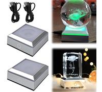 Nizirioo 2 lampadine quadrate: base LED con 6 modalità di illuminazione e interruttore touch, attacco luminoso USB per display cristallo, regali di San Valentino (base piatta e concava, argento)