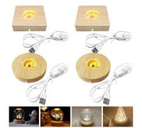 Nizirioo 4 Pezzi Base LED in Legno Con USB - Display 3 Colori Regolabile, Quadrato e Rotondo - Per Visualizzazione Da Scrivania, Pannello Acrilico