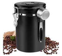 Nizirioo Barattolo per caffè ermetico in acciaio inox, da 1,8 l, con cucchiaio, contenitore per caffè con indicazione della data, per chicchi di caffè, colore nero