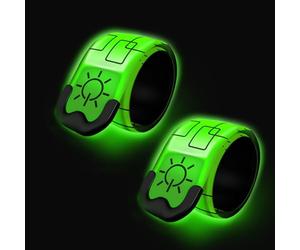 Nizirioo Braccialetto a LED ricaricabile, 2 pezzi, riflettente, con luci a LED, per corsa, corsa, corsa, colore verde