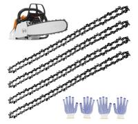 Nizirioo - Catena per motosega, 4 pezzi, catena per motosega con guanti, lunghezza di taglio 35 cm, divisione della catena 3/8", spessore maglia 1,3 mm, 52 maglie, accessori