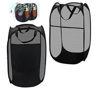 Nizirioo Cesto portabiancheria pieghevole a rete: 2 pezzi nero pop-up pieghevole Laundry Baskets, cestino portaoggetti rotondo compatibile con maniglie, cesto portabiancheria per bambini per la casa