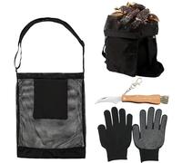 Nizirioo Coltello da fungo con spazzola, coltello da funghi, borsa per raccogliere funghi, guanti, 3 pezzi, coltello da spugna con righello, in acciaio inox, raccoglitore di funghi con anello