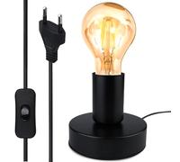 Nizirioo Lampada da notte vintage con interruttore a cavo, lampada da scrivania E27, portalampada, acciaio inossidabile, nero, lampada da scrivania per camera da letto/soggiorno/ufficio (senza