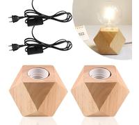 Nizirioo Lampade da Tavolo in Legno E27 - Piccola Lampada da Comodino Con Base di Diamante, EU-Plug - Perfetta per Camera da Letto, Soggiorno/Ufficio