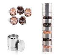 Nizirioo Mini spargispezie con coperchio Set 5 in 1 da campeggio Macinaspezie trasparente In acciaio inox Per picnic, barbecue, 20 ml