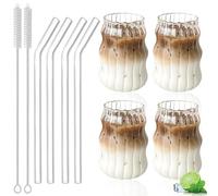 Nizirioo Set di 4 Bicchieri da 500 ml Con Cannucce e Spazzole per la Pulizia - per Caffè, Tè, Dessert, Whisky, Birra, Cocktail