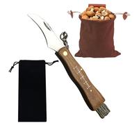 Nizirioo Set di coltelli a funghi in acciaio inox con spazzola e righello, borsa in nylon per coltelli, borsa per mangime in pelle PU, per la raccolta di funghi, campeggio