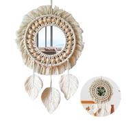 Nizirioo Specchio da Parete Sospeso con Frangia,Specchio Rotondo Decorativo Boho Antico,Specchio da Parete in Macramè,Macramè Piccolo Specchio Per Appartamento la Decorazione Domestica