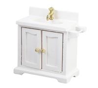 NIZUUONE 1:16 Scala Dollievola per Bambola Lavello da Bagno Miniatura Armadietto per la Lavandino in Legno per Casa delle Bambole con Scaffale a Doppia Porte Birch Birch Legno Display (WHITE)