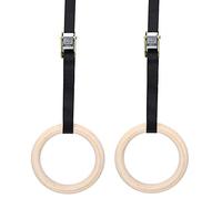 NIZUUONE Anelli di Ginnastica Anelli di Legno di Allenamento per Il Corpo Completo per Bambini Uso Esterno Interno Portatile Leggero con Cinghia Sospeso da 4,5 M per l'esercizio Domestico di Gioco