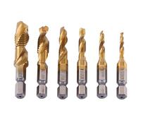 NIZUUONE Set di Strumenti per Colpischi per Viti, Filettatura Metrica Ad Alta Durezza M3-M10 Perforato HSS Rivestito in Titanio e Tocca Bit per L'esperienza di Tocco Regolare, 6pcs 1/4 "gambo