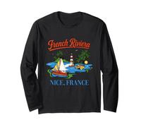 Nizza Francia Costa Azzurra Vintage Barca a Vela Beach Travel Maglia a Manica