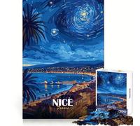 Nizza, Francia︰ Paesaggio urbano notturno stellato Puzzle da 1000 pezzi per adulti Gioco per l'esercizio mentale Divertimento tranquillo Design da assemblare Regalo premuroso (38x26cm)