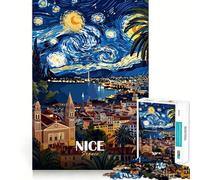 Nizza, Francia, Puzzle artistico ispirato alla Notte stellata per ragazzi 1000 pezzi Gioco di logica Gioia per la famiglia Taglio di precisione (50x75cm)