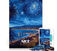 Nizza, Francia︰ Puzzle con paesaggio urbano notturno stellato per ragazzi, 1000 pezzi, gioco di logica, divertimento per tutta la famiglia, taglio di precisione, (50x75cm)