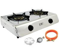 NJ-60 Acciaio Inox Fornello a Gas 2 Fuochi da Campeggio 7,6 Kw Propano Turbo [EEK: A]