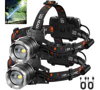 NJ FOREVER Lampada frontale a LED ricaricabile, 900000 lumen, super luminosa, con 5 modalità, regolabile a 90°, ricaricabile tramite USB, impermeabile, per adulti, campeggio, escursionismo,